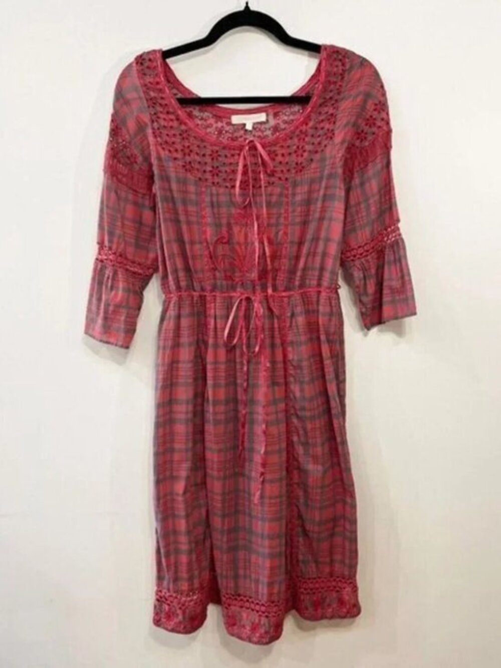 New LoveShackFancy DIY Madeline Plaid Cotton Dress Red Small $265
